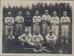 Garden Home baseball team in the Sunset Basebase League. Uncle Duke Scherner (right front), Uncle Carl Rehberg (left rear) and Albert Erickson (center).
