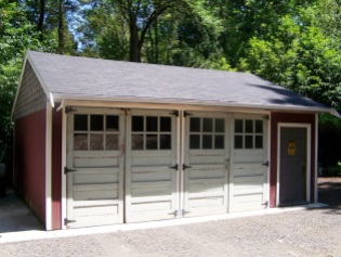 Old doors on the Dardis home's garage