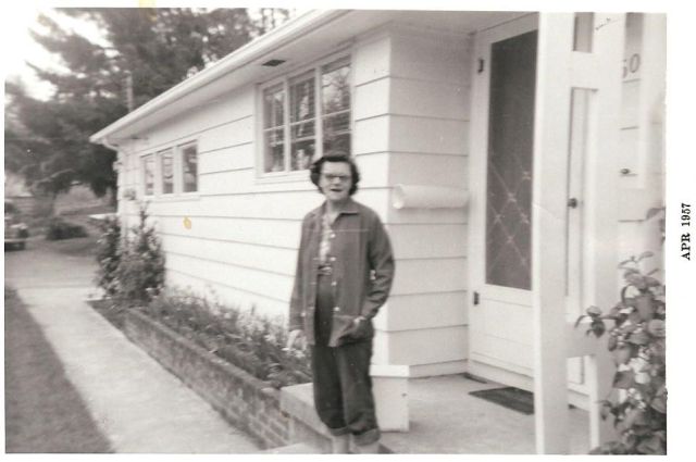 Mildred Ransom in front of 4608 SW Maplewood Rd house