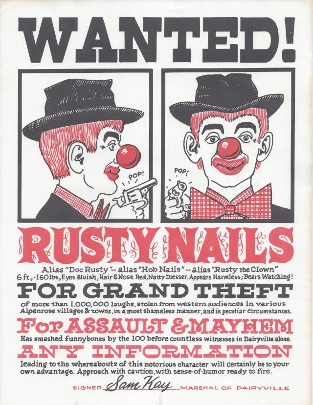 Rusty Nails Alpenrose Wanted Poster 1966