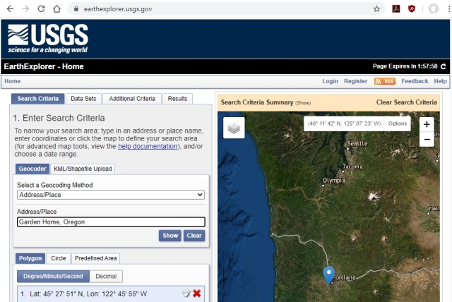 1 - enter address - USGS EarthExplorer.usgs.gov